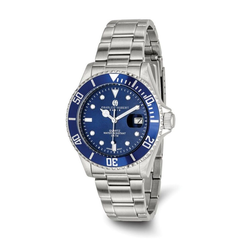Charles Hubert Mens Blue Dial Rotating Bezel Watch